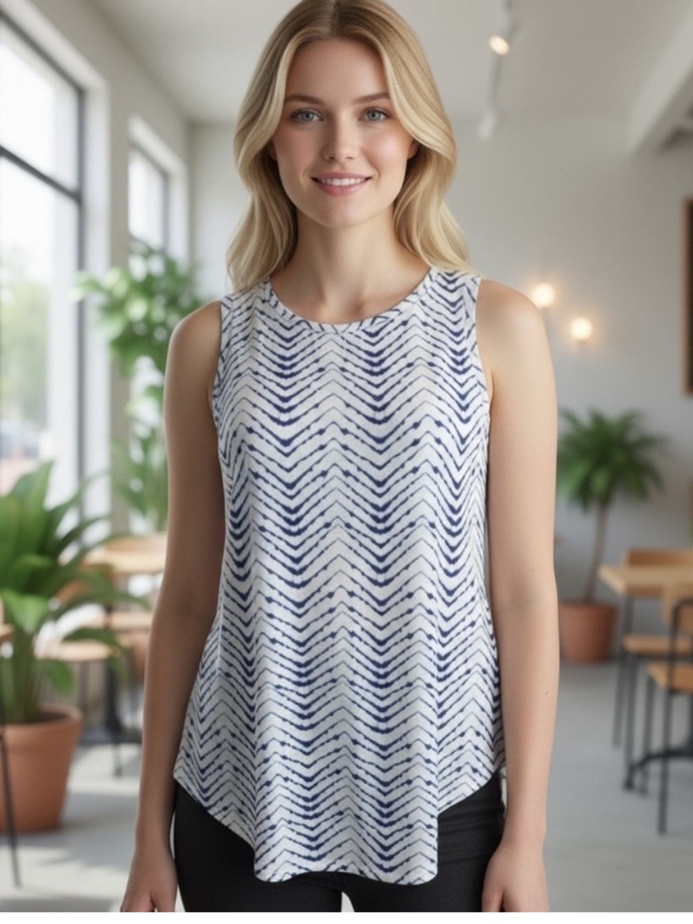 Athleta Blue and White Chevron Sleeveless Top Size Medium